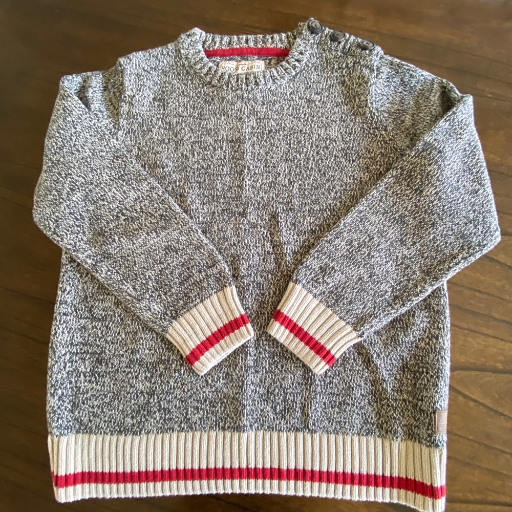 Roots Cabin knit crew neck sweater. with button detail on one shoulder size XL